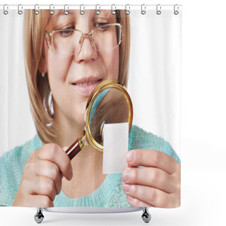 Personality  Woman Watching Postage Stamps Isolated Shower Curtains
