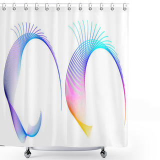 Personality  Wave Sign. Wavy 3d Icon. Half Round Many Lines Image. Vector Illustration Eps 10 Logo For Web Design, Brochure & Presentation. Black White & Rainbow Tone Pattern Isolated On White Background. Shower Curtains
