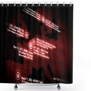 Personality  Map Of Major Terrorist Attacks In Europe Between 2000-2016 Shower Curtains