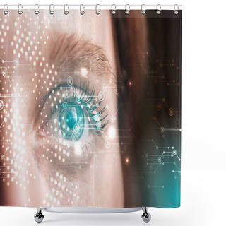 Personality  Close Up View Of Human Eye With Data Illustration, Robotic Concept Shower Curtains