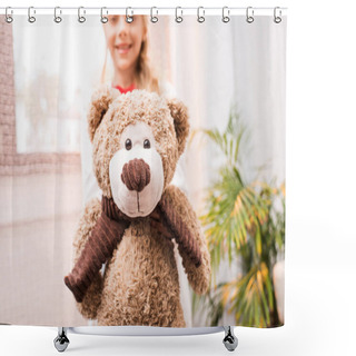 Personality  Child With Teddy Bear Shower Curtains