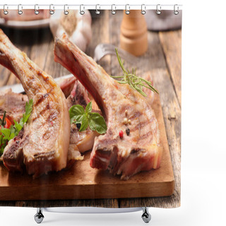 Personality  Grilled Lamb Chop On Wooden Board Shower Curtains