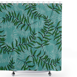 Personality  Vector Palm Beach Tree Leaves Jungle Botanical. Black And White Engraved Ink Art. Seamless Background Pattern. Shower Curtains