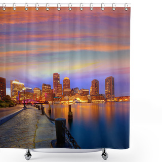 Personality  Boston Sunset Skyline At Fan Pier Massachusetts Shower Curtains