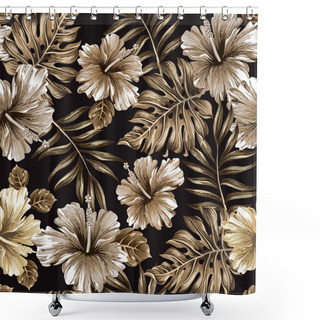Personality  Seamless Pattern Of Gold Leaves And Flowers Shower Curtains