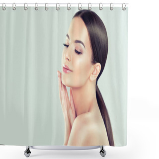 Personality  Beautiful Young Woman With Clean Fresh Skin . Facial Treatment . Cosmetology , Beauty And Spa  Shower Curtains