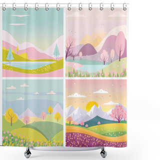 Personality  Peaceful Natural Landscape Illustration With Green Trees, Rolling Hills, And A Clear Blue Sky - Perfect For Any Project Needing A Serene Outdoor Setting. This Vector Artwork Shower Curtains