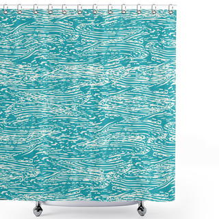 Personality  Grunge Abstract Water Swirl Vector Seamless Pattern Background. Dense White Stretching Horizontal Wavy Lines On Aqua Blue Backdrop. Painterly Streaks Texture Design.Ocean Surface Effect All Over Print Shower Curtains