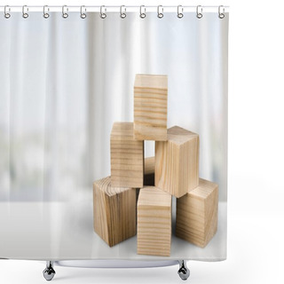 Personality  Wooden Cubes On  Background Shower Curtains