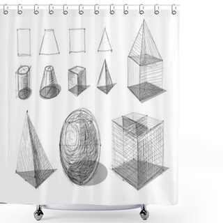 Personality  Hand-drawn Vector Sphere, Cube And Other Geometric Shapes Shower Curtains