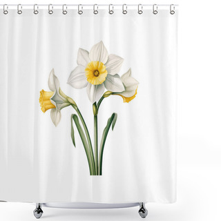 Personality  White Daffodils Flower. Vector Illustration Design. Shower Curtains