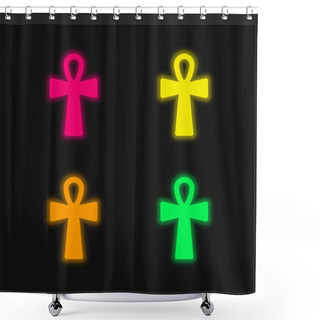 Personality  Ankh Cross Four Color Glowing Neon Vector Icon Shower Curtains