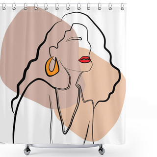 Personality  A Woman Face In An Abstract Style. The Girl Has Red Lipstick, Huge Gold Earrings And A Magnificent Hairstyle. Shower Curtains