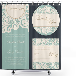 Personality  Beautiful Vintage Wedding Invitation Cards Set Shower Curtains