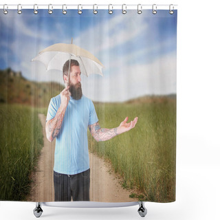 Personality  Man Under An Umbrella Shower Curtains