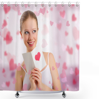 Personality  Beautiful Girl Reads A Postcard Valentine Shower Curtains