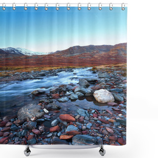 Personality  Mountain River, Stones, Sunset Shower Curtains