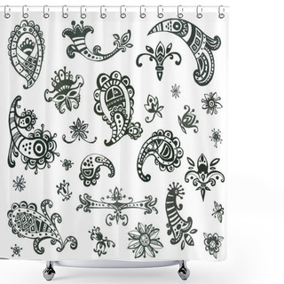 Personality  Collection Of Vector Hand Drawn Monochrome Decorative Elements.  Shower Curtains
