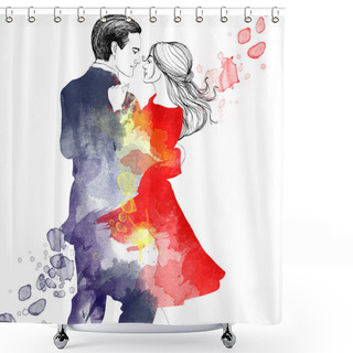 Personality  Watercolor Illustration Of Couple Romantic  Dancing Shower Curtains