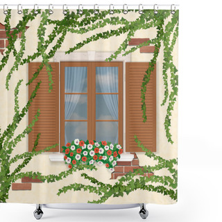 Personality  Wooden Window With Shutters, Overgrown Ivy. Shower Curtains