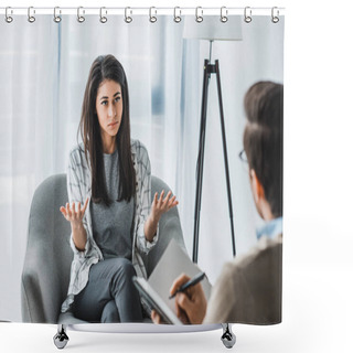 Personality  Woman Complaining To Male Psychotherapist In Doctor Office Shower Curtains