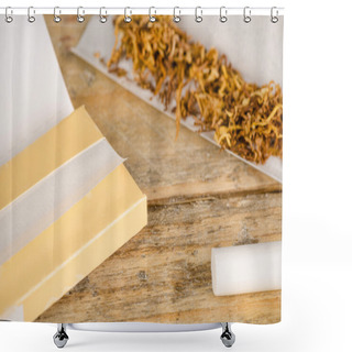 Personality  Rolling Cigarettes On Wooden Table Shower Curtains