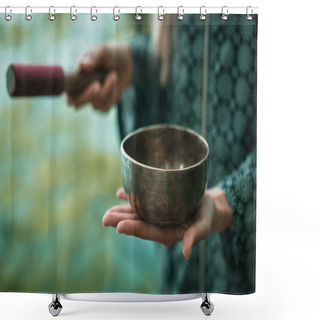 Personality  Woman Holding Tibetan Singing Bowl Shower Curtains