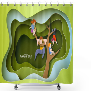 Personality  Happy Fathers Day Card. Paper Cut Style Shower Curtains