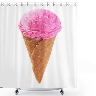 Personality  Pink Ice Cream In Waffle Cone Isolated On White Background Shower Curtains