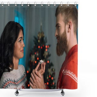 Personality  Happy Couple With Candle Shower Curtains