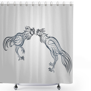 Personality  Fighting Rooster Vector Logo Icon Illustration Shower Curtains