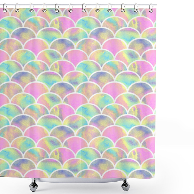 Personality  Watercolor Multicolored Scales Of Mermaid. Seamless Pattern Shower Curtains