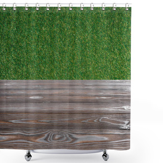 Personality  Template Of Brown Wooden Floor With Green Grass On Background Shower Curtains