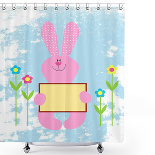 Personality  Stock Vector Illustration: Illustration Of A Pink Bunny Holding An Empty Sign Shower Curtains
