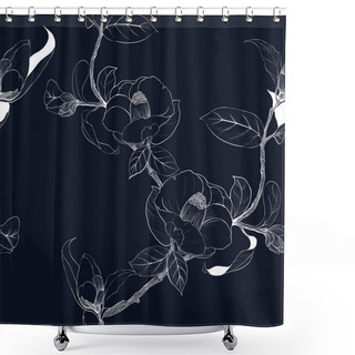 Personality  Vector Background. Camellia - Flowers, Buds And Leaves. Seamless Pattern.  Shower Curtains