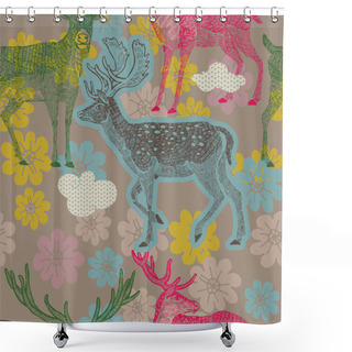 Personality  Floral Seamless Pattern With Deers Shower Curtains