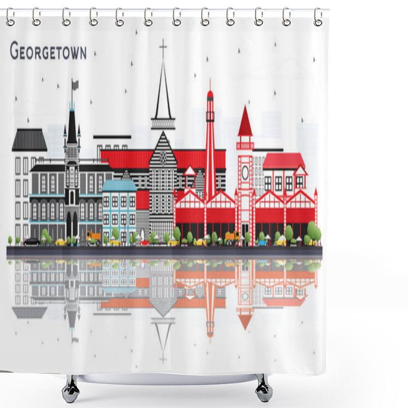 Personality  Georgetown Guyana City Skyline With Gray Buildings And Reflectio Shower Curtains