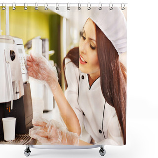 Personality  Woman With Coffee Machine. Shower Curtains