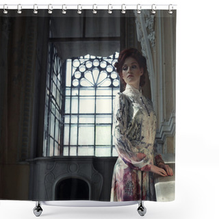 Personality  Portrait Of Young Beautiful Lady Shower Curtains