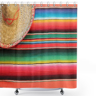 Personality  Fiesta Mexican Poncho Rug In Bright Colors With Sombrero Background With Copy Space Stock, Photo, Photograph, Image, Picture, Shower Curtains