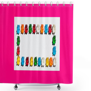 Personality  Flat Lay With Colorful Gummy Bears On White And Pink Surface Shower Curtains