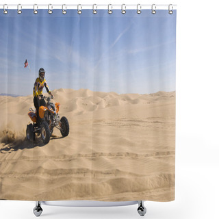 Personality  Man Riding ATV Over Sand Dune Shower Curtains