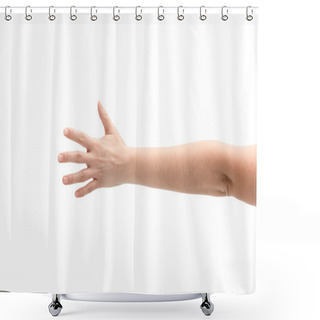Personality  Cropped View Of Woman With Outstretched Hand Isolated On White Shower Curtains