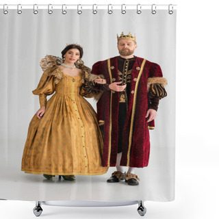 Personality  Queen And King With Crowns Holding Hands On Grey Background  Shower Curtains