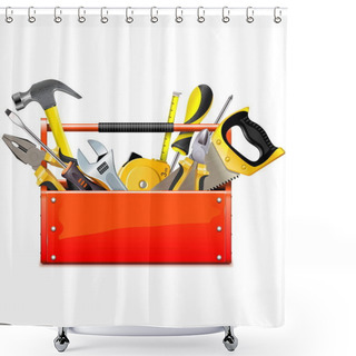 Personality  Vector Red Toolbox With Hand Tools Shower Curtains