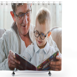 Personality  Grandfather And Grandson Are Reading A Book Shower Curtains
