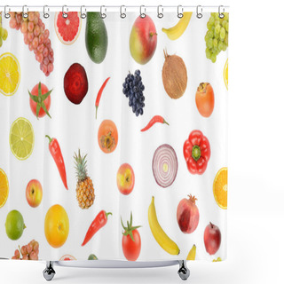 Personality  Fruit And Vegetable Seamless Pattern Isolated On White Background. Shower Curtains
