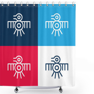 Personality  Bird Old Indian Design Of Thin Lines Blue And Red Four Color Minimal Icon Set Shower Curtains