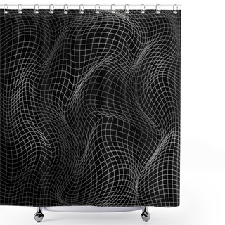 Personality  Abstract Deformation Of Net. Wavy Motion Mesh Structure. Vector Illustration Isolated On Dark Background Shower Curtains