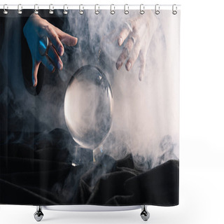 Personality  Cropped View Of Female Hands Above Crystal Ball With Smoke On Dark Shower Curtains